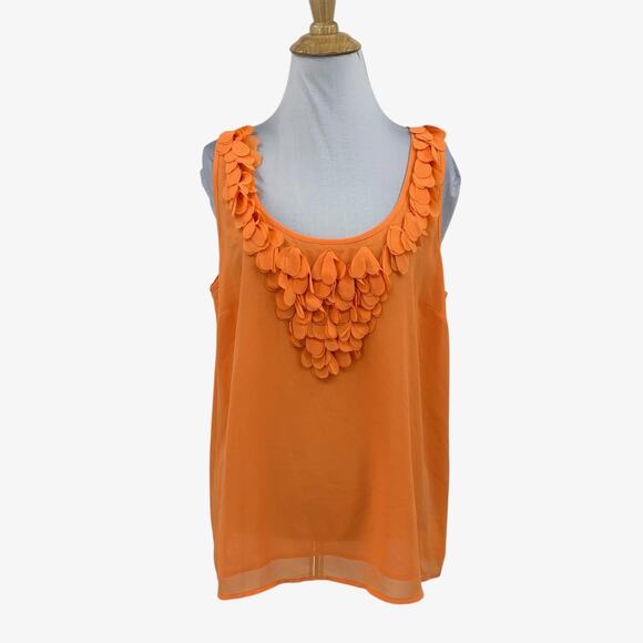 Michael Kors Tank Top Women L Large Orange Scoop Applique Ruffle Sleeveless Line - Picture 1 of 11